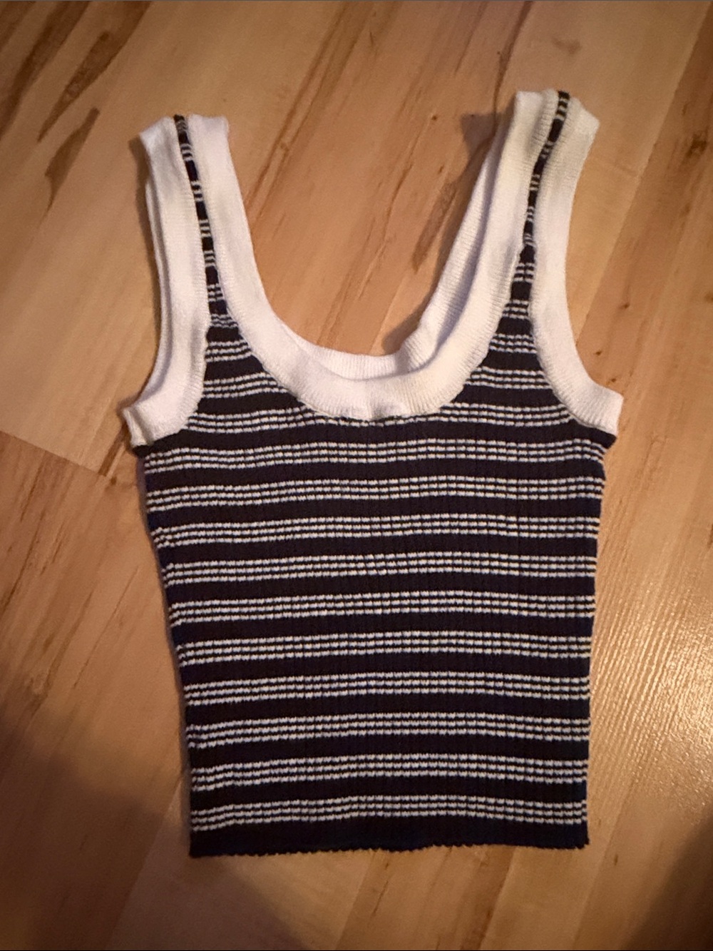 La Hearts Black and White Ribbed Stripe Tank Top
